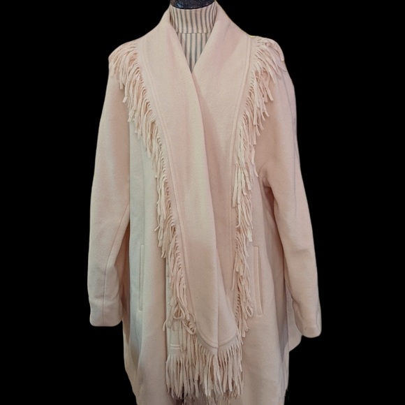 Vintage Jackets & Blazers - Vanilla Cream White Vintage Wool Boho Fringe Coat